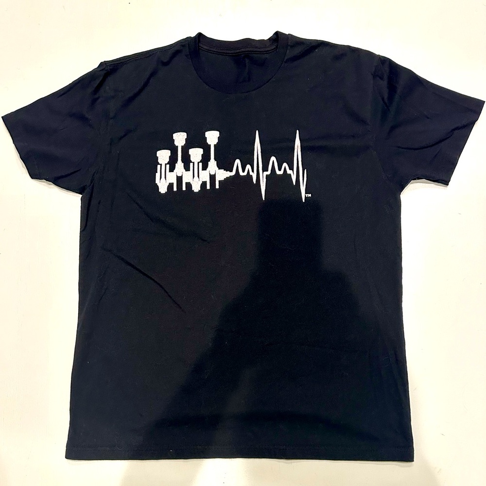 EUC, men’s barbell/heartbeat black and white tee. No sizing: guess it is an XL